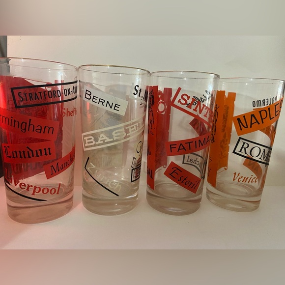 Set of vintage Libby highball Pan American destination glasses with cradle - Picture 4 of 10